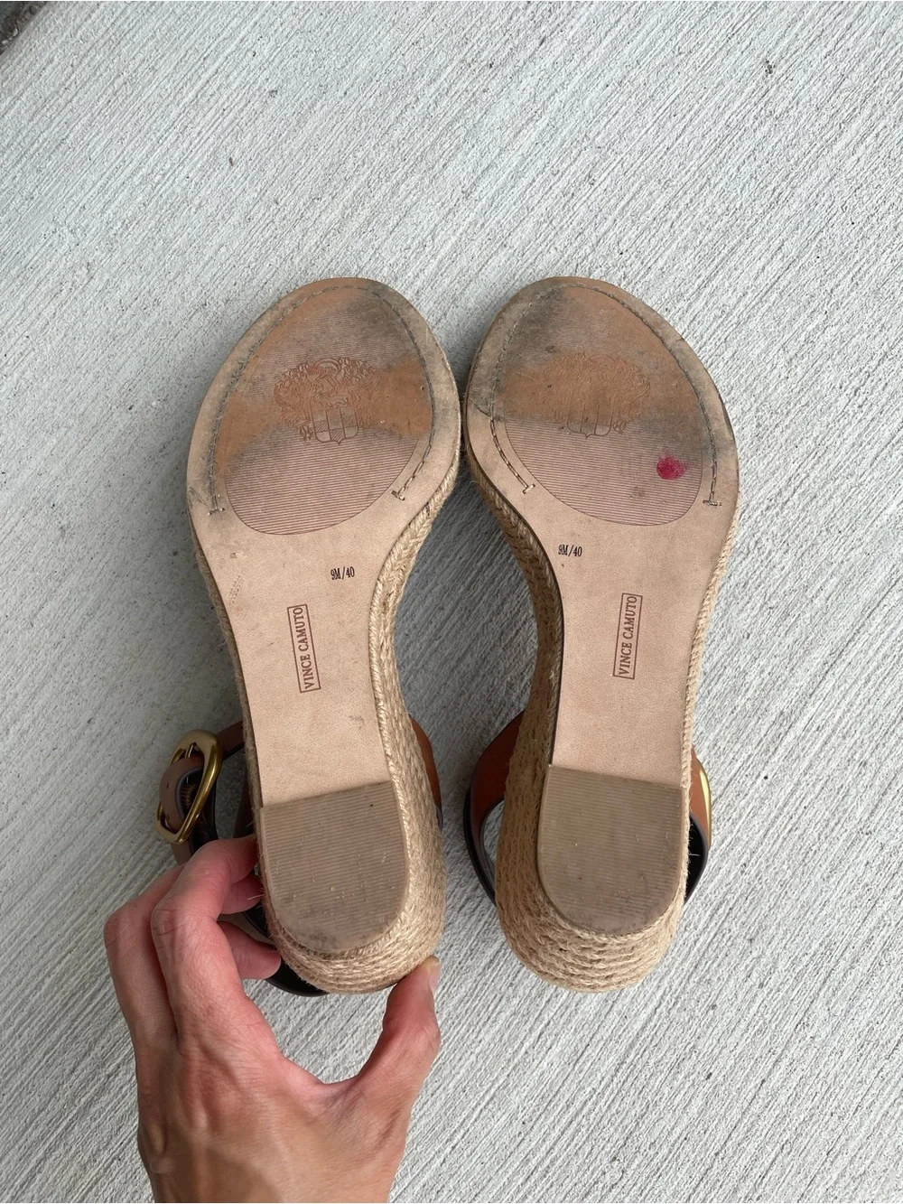 Vince Camuto Brown Leather Ankle-Strap Espadrille Wedge